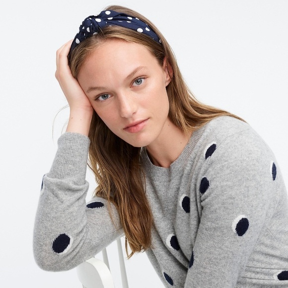 J.Crew Blue Turban Knot Headband In Polka - Picture 1 of 2